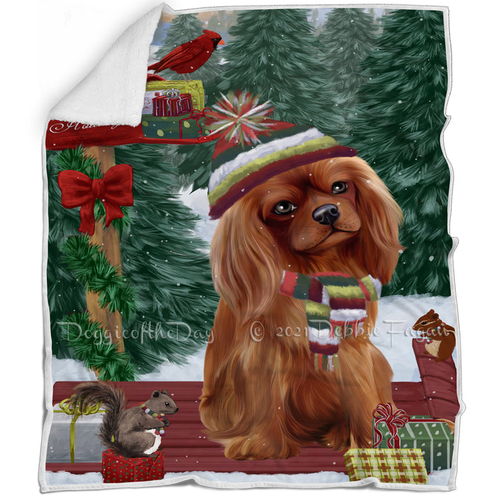 Merry Christmas Woodland Sled Cavalier King Charles Spaniel Dog Blanket BLNKT113403