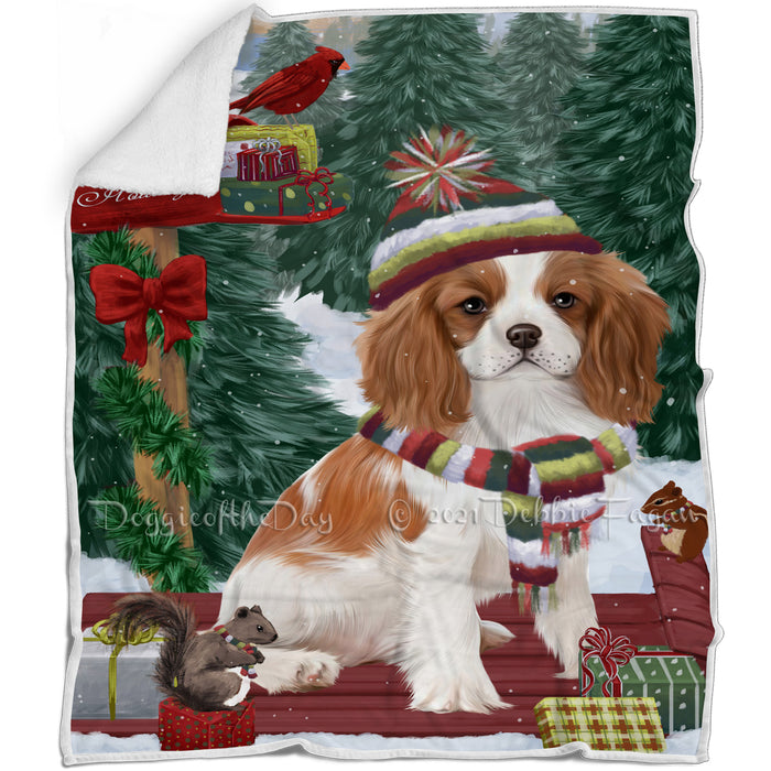 Merry Christmas Woodland Sled Cavalier King Charles Spaniel Dog Blanket BLNKT113412