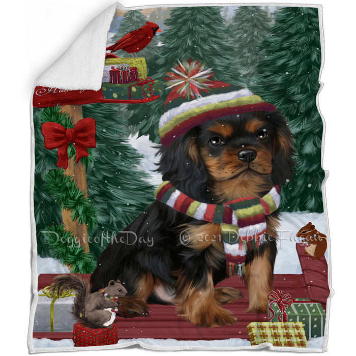 Merry Christmas Woodland Sled Cavalier King Charles Spaniel Dog Blanket BLNKT113421