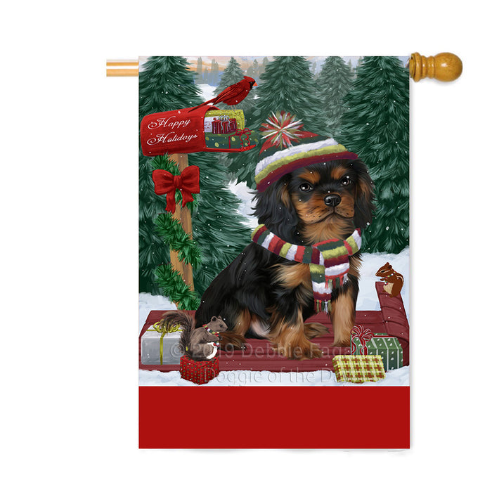 Personalized Merry Christmas Woodland Sled Cavalier King Charles Spaniel Dog Custom House Flag FLG-DOTD-A61601