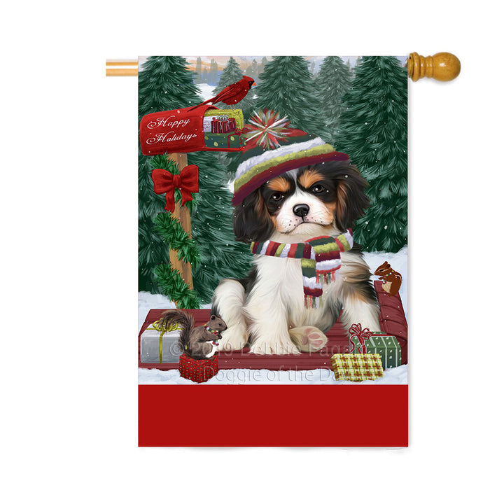 Personalized Merry Christmas Woodland Sled Cavalier King Charles Spaniel Dog Custom House Flag FLG-DOTD-A61602