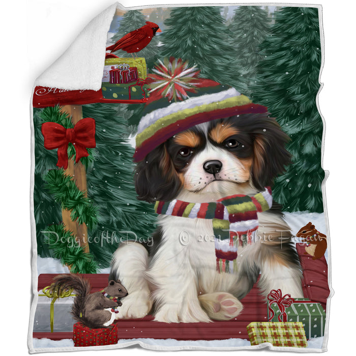 Merry Christmas Woodland Sled Cavalier King Charles Spaniel Dog Blanket BLNKT113430