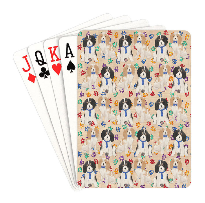 Rainbow Paw Print Cavalier King Charles Spaniel Dogs Blue Playing Card Decks