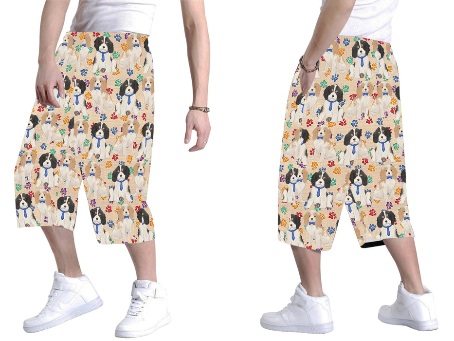 Rainbow Paw Print Cavalier King Charles Spaniel Dogs Blue All Over Print Men's Baggy Shorts