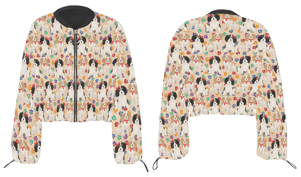 Rainbow Paw Print Cavalier King Charles Spaniel Dogs Cropped Chiffon Women's Jacket WH50524