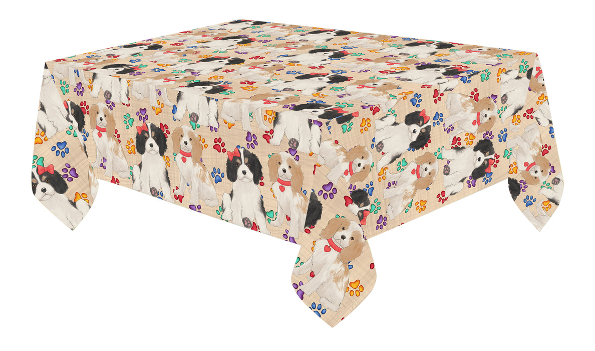 Rainbow Paw Print Cavalier King Charles Spaniel Dogs Red Cotton Linen Tablecloth