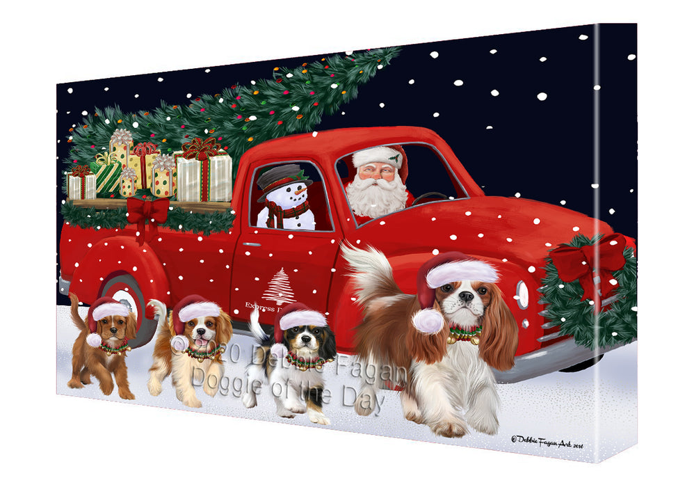 Christmas Express Delivery Red Truck Running Cavalier King Charles Spaniel Dogs Canvas Print Wall Art Décor CVS145970
