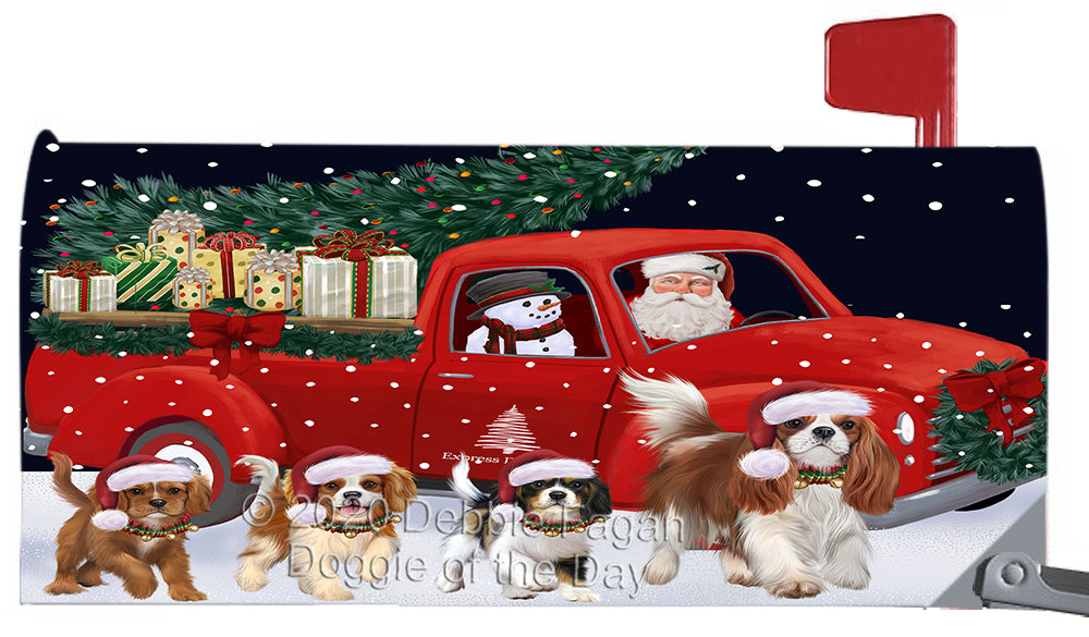 Christmas Express Delivery Red Truck Running Cavalier King Charles Spaniel Dog Magnetic Mailbox Cover Both Sides Pet Theme Printed Decorative Letter Box Wrap Case Postbox Thick Magnetic Vinyl Material