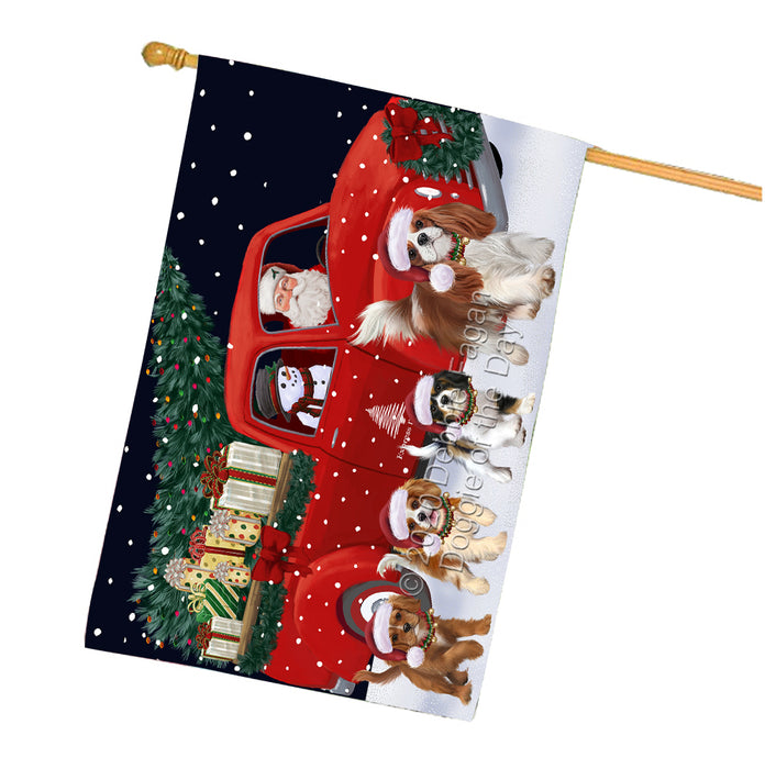 Christmas Express Delivery Red Truck Running Cavalier King Charles Spaniel Dogs House Flag FLG66508