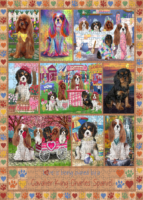 Love is Being Owned Cavalier King Charles Spaniel Dog Beige Puzzle with Photo Tin PUZL98356