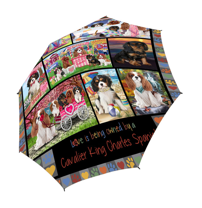 Love is Being Owned Cavalier King Charles Spaniel Dog Grey Semi-Automatic Foldable Umbrella