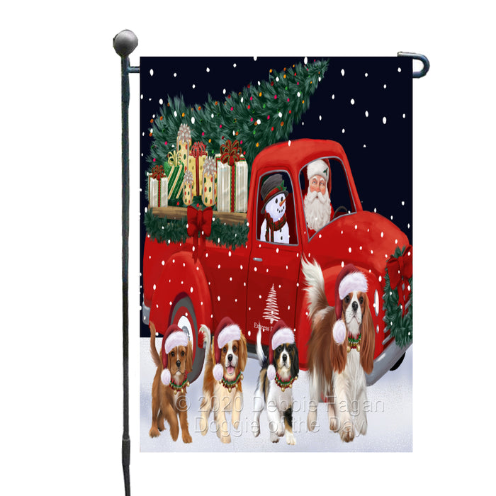 Christmas Express Delivery Red Truck Running Cavalier King Charles Spaniel Dogs Garden Flag GFLG66452