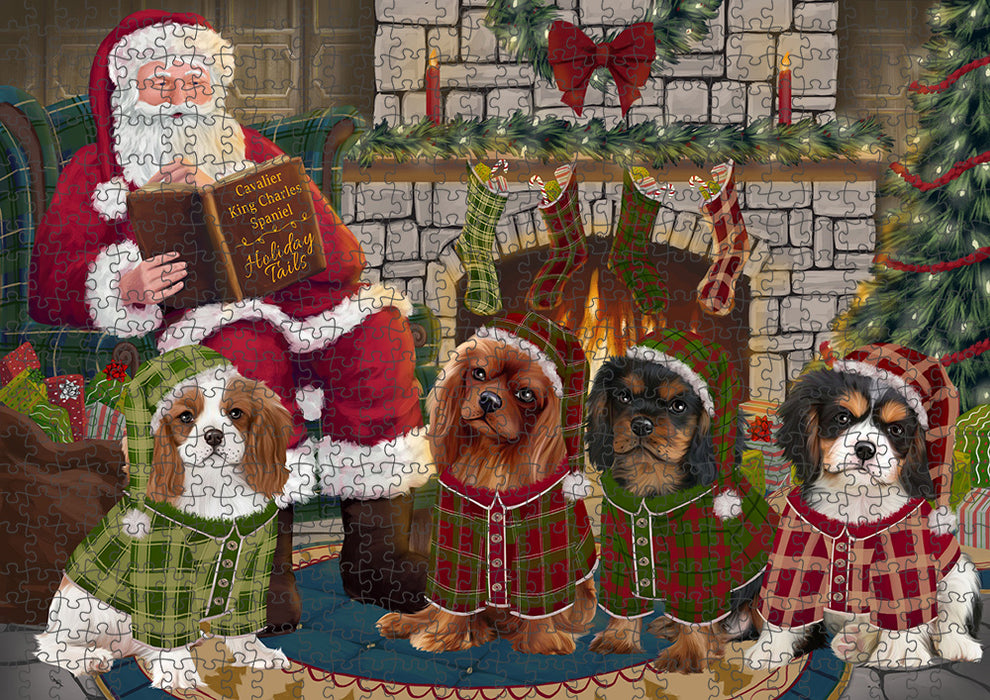 Christmas Cozy Holiday Tails Cavalier King Charles Spaniels Dog Puzzle with Photo Tin PUZL88660