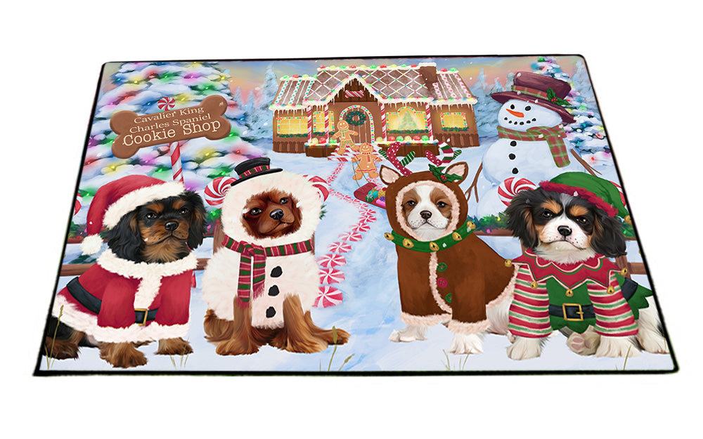 Holiday Gingerbread Cookie Shop Cavalier King Charles Spaniels Dog Floormat FLMS53217