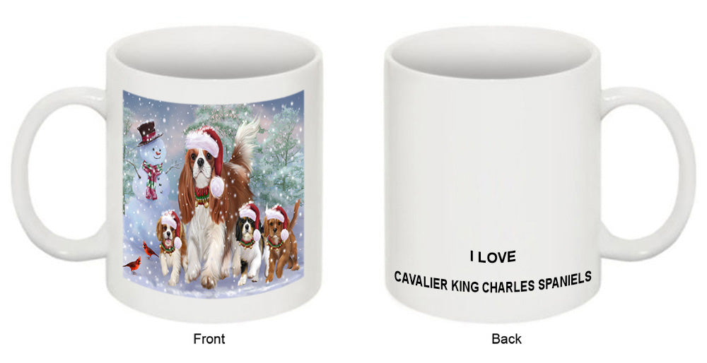 Christmas Running Family Cavalier King Charles Spaniels Dog Coffee Mug MUG50864