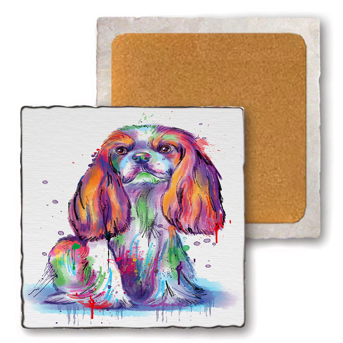 Watercolor Cavalier King Charles Spaniel Dog Set of 4 Natural Stone Marble Tile Coasters MCST52079