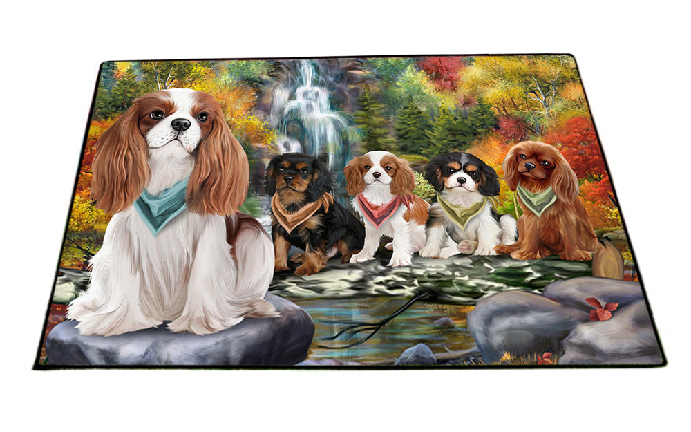 Scenic Waterfall Cavalier King Charles Spaniels Dog Floormat FLMS50064