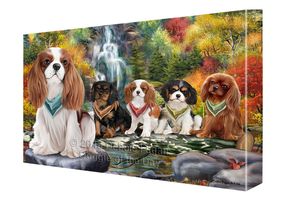 Scenic Waterfall Cavalier King Charles Spaniels Dog Canvas Wall Art CVS63259
