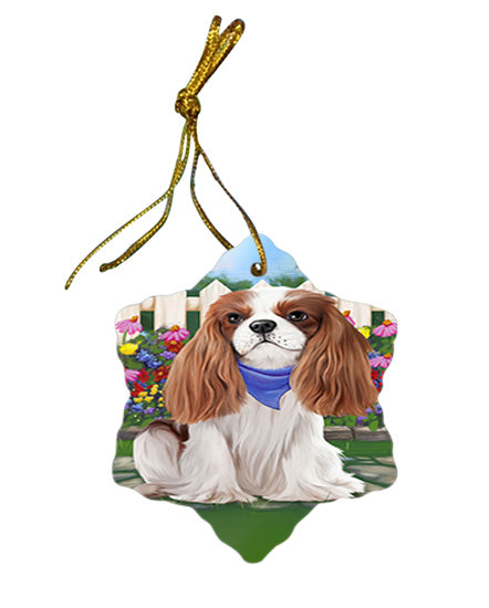 Spring Floral Cavalier King Charles Spaniel Dog Star Porcelain Ornament SPOR49830