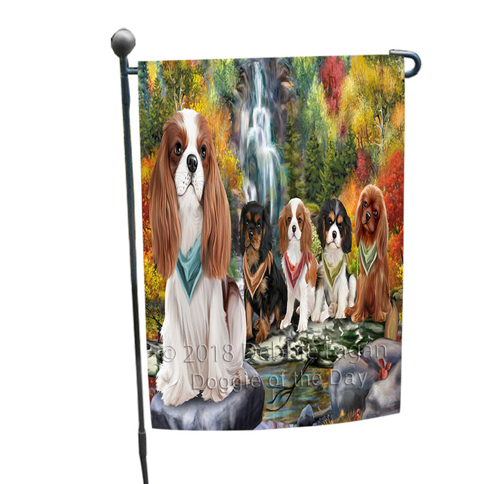 Scenic Waterfall Cavalier King Charles Spaniels Dog Garden Flag GFLG49552