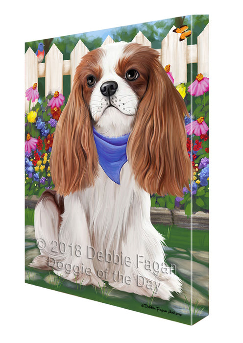 Spring Floral Cavalier King Charles Spaniel Dog Canvas Wall Art CVS64294