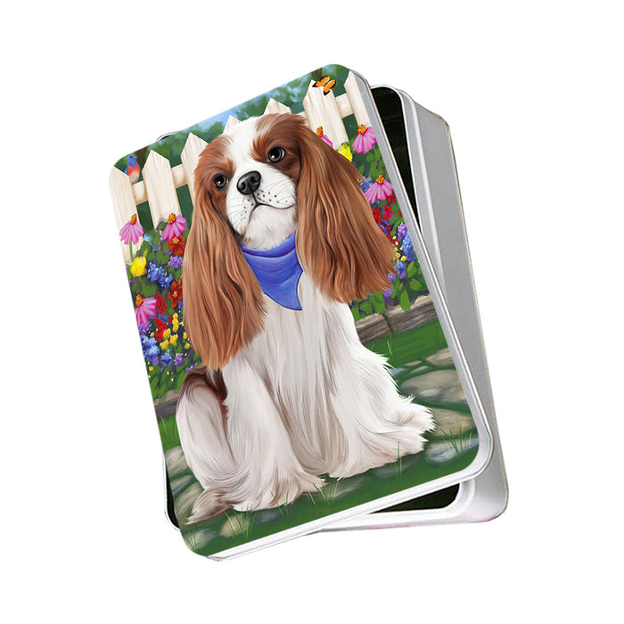 Spring Floral Cavalier King Charles Spaniel Dog Photo Storage Tin PITN49838