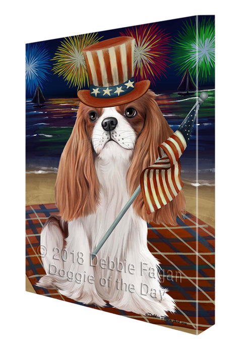 4th of July Independence Day Firework Cavalier King Charles Spaniel Dog Canvas Wall Art CVS55407