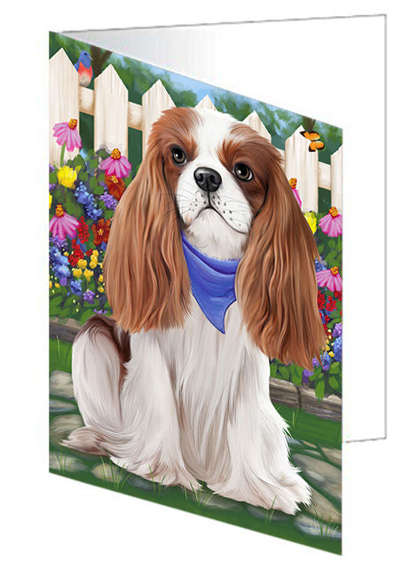 Spring Floral Cavalier King Charles Spaniel Dog Handmade Artwork Assorted Pets Greeting Cards and Note Cards with Envelopes for All Occasions and Holiday Seasons GCD53543