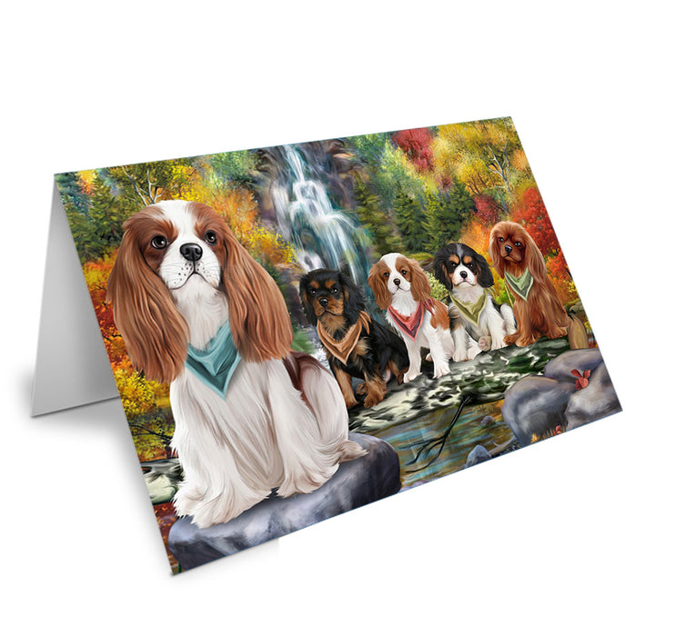 Scenic Waterfall Cavalier King Charles Spaniels Dog Handmade Artwork Assorted Pets Greeting Cards and Note Cards with Envelopes for All Occasions and Holiday Seasons GCD53198