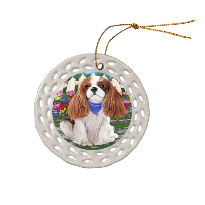 Spring Floral Cavalier King Charles Spaniel Dog Ceramic Doily Ornament DPOR49838