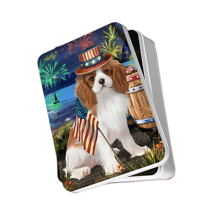 4th of July Independence Day Fireworks Cavalier King Charles Spaniel Dog at the Lake Photo Storage Tin PITN50952