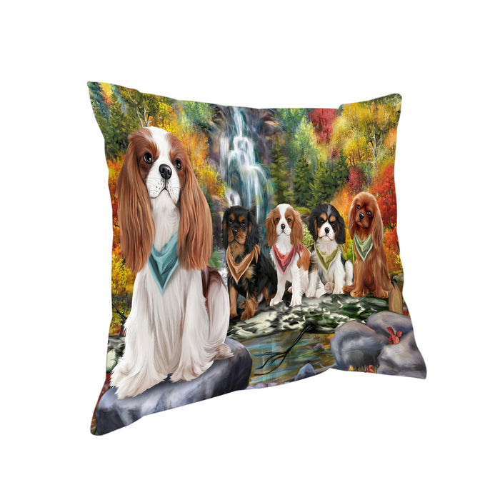 Scenic Waterfall Cavalier King Charles Spaniels Dog Pillow PIL54748
