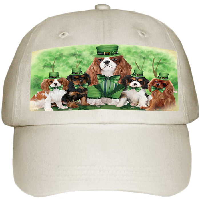 St. Patricks Day Irish Family Portrait Cavalier King Charles Spaniels Dog Ball Hat Cap HAT50025