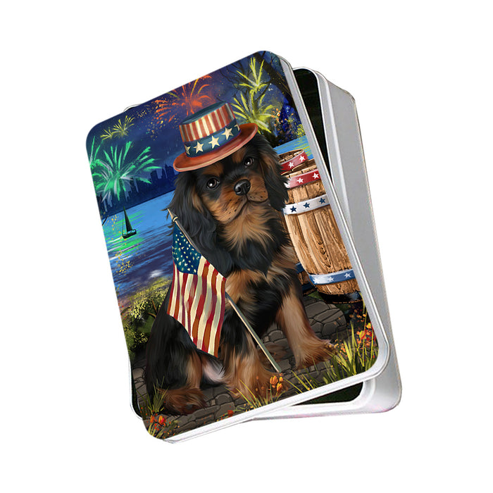 4th of July Independence Day Fireworks Cavalier King Charles Spaniel Dog at the Lake Photo Storage Tin PITN50953