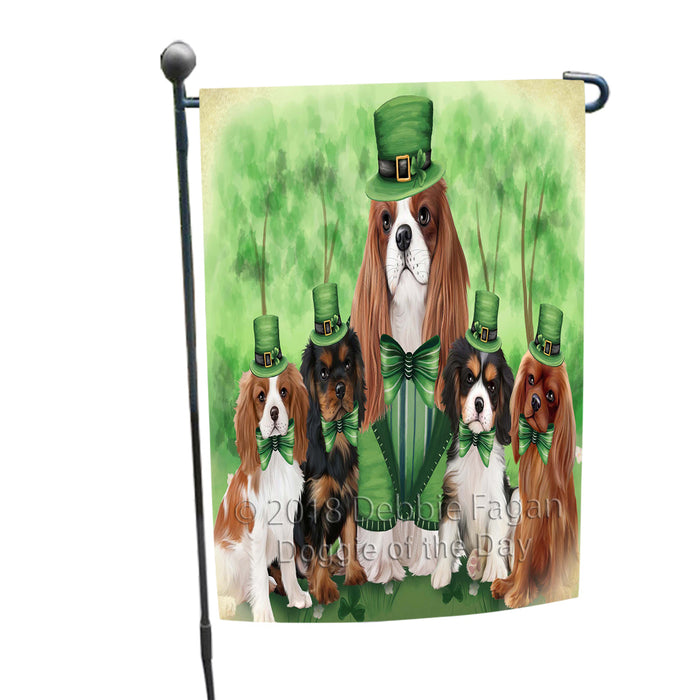 St. Patricks Day Irish Family Portrait Cavalier King Charles Spaniels Dog Garden Flag GFLG48673