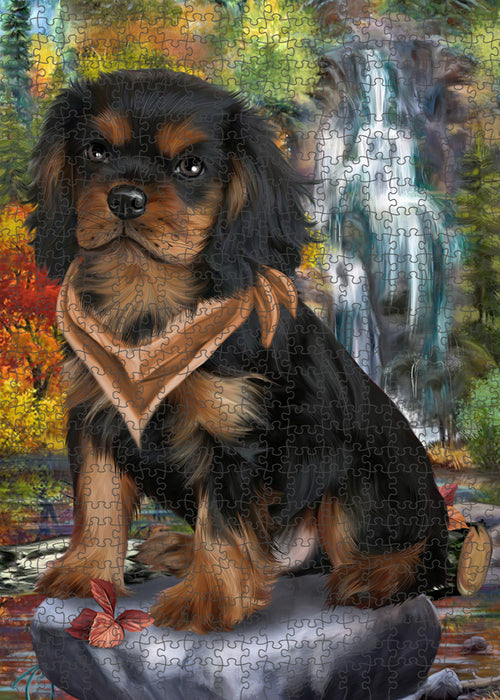 Scenic Waterfall Cavalier King Charles Spaniel Dog Puzzle with Photo Tin PUZL52878