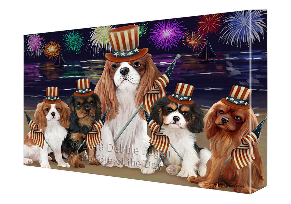 4th of July Independence Day Firework Cavalier King Charles Spaniels Dog Canvas Wall Art CVS55416