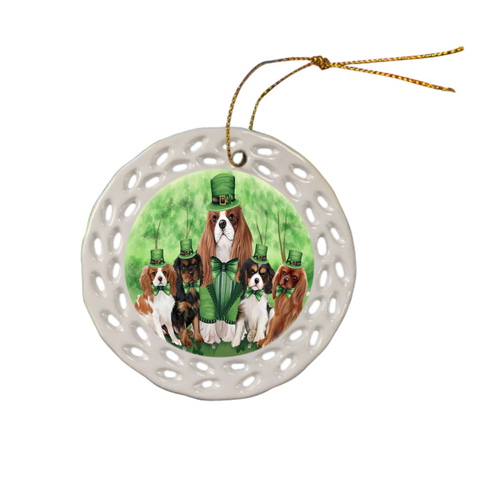 St. Patricks Day Irish Family Portrait Cavalier King Charles Spaniels Dog Ceramic Doily Ornament DPOR48764