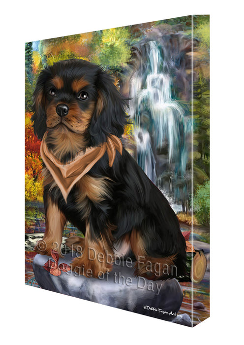 Scenic Waterfall Cavalier King Charles Spaniel Dog Canvas Wall Art CVS63268