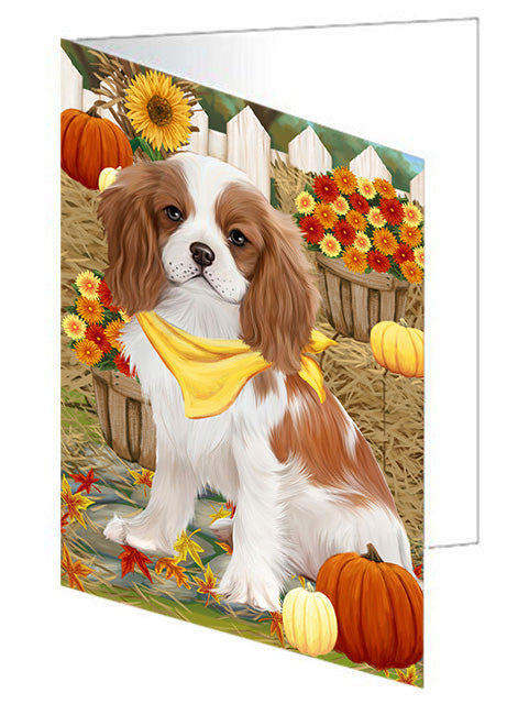 Fall Autumn Greeting Cavalier King Charles Spaniel Dog with Pumpkins Handmade Artwork Assorted Pets Greeting Cards and Note Cards with Envelopes for All Occasions and Holiday Seasons GCD56186
