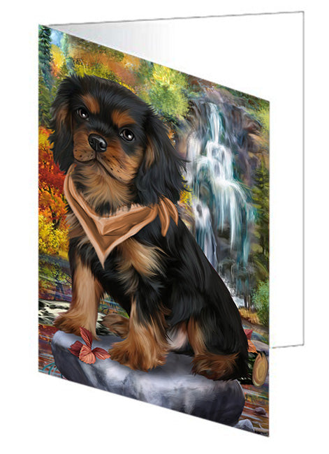 Scenic Waterfall Cavalier King Charles Spaniel Dog Handmade Artwork Assorted Pets Greeting Cards and Note Cards with Envelopes for All Occasions and Holiday Seasons GCD53201