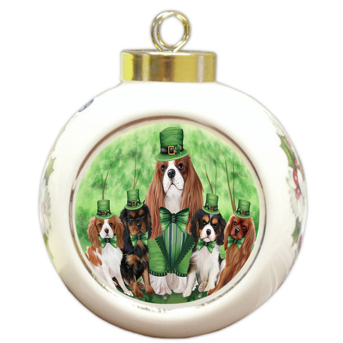 St. Patricks Day Irish Family Portrait Cavalier King Charles Spaniels Dog Round Ball Christmas Ornament RBPOR48764