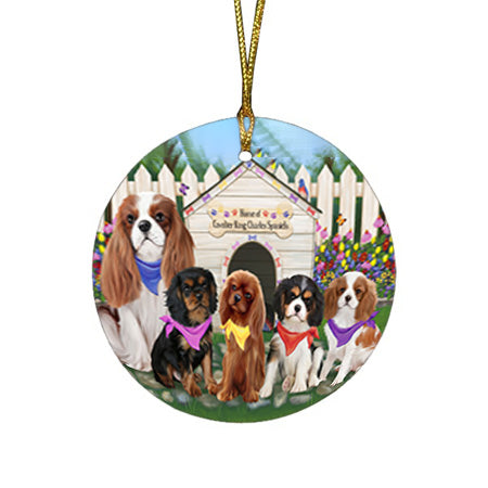 Spring Dog House Cavalier King Charles Spaniels Dog Round Flat Christmas Ornament RFPOR49830