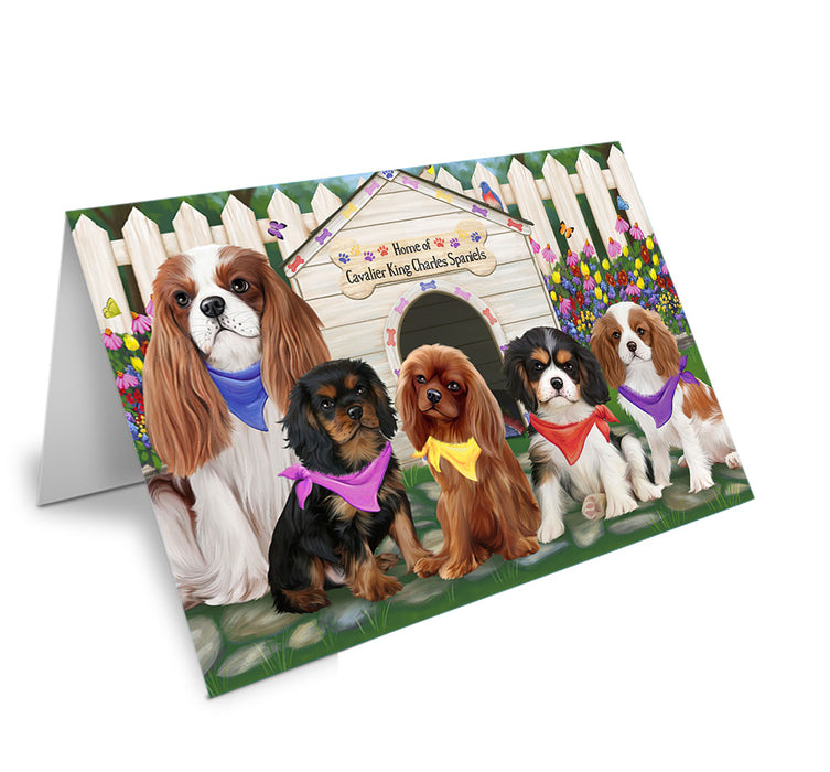 Spring Dog House Cavalier King Charles Spaniels Dog Handmade Artwork Assorted Pets Greeting Cards and Note Cards with Envelopes for All Occasions and Holiday Seasons GCD53546