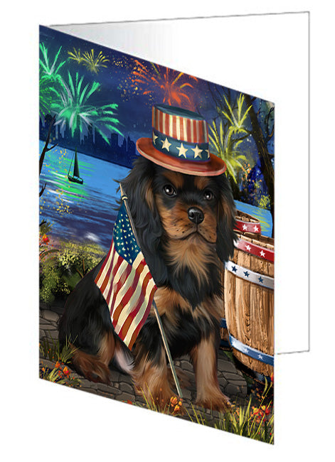 4th of July Independence Day Fireworks Cavalier King Charles Spaniel Dog at the Lake Handmade Artwork Assorted Pets Greeting Cards and Note Cards with Envelopes for All Occasions and Holiday Seasons GCD56888