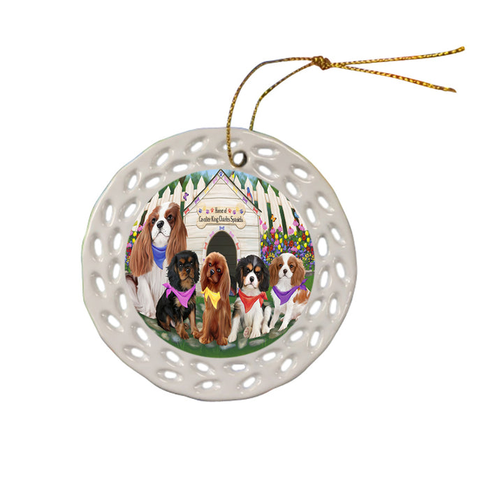 Spring Dog House Cavalier King Charles Spaniels Dog Ceramic Doily Ornament DPOR49839