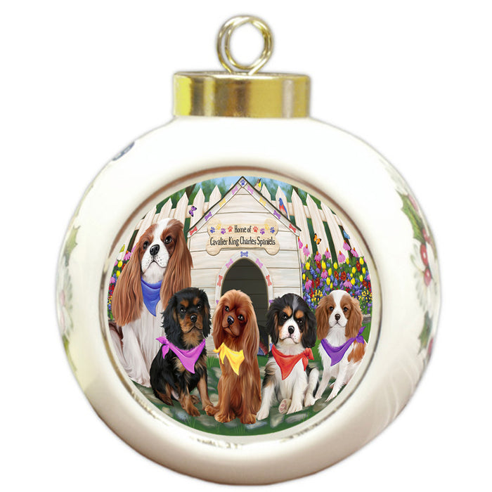 Spring Dog House Cavalier King Charles Spaniels Dog Round Ball Christmas Ornament RBPOR49839