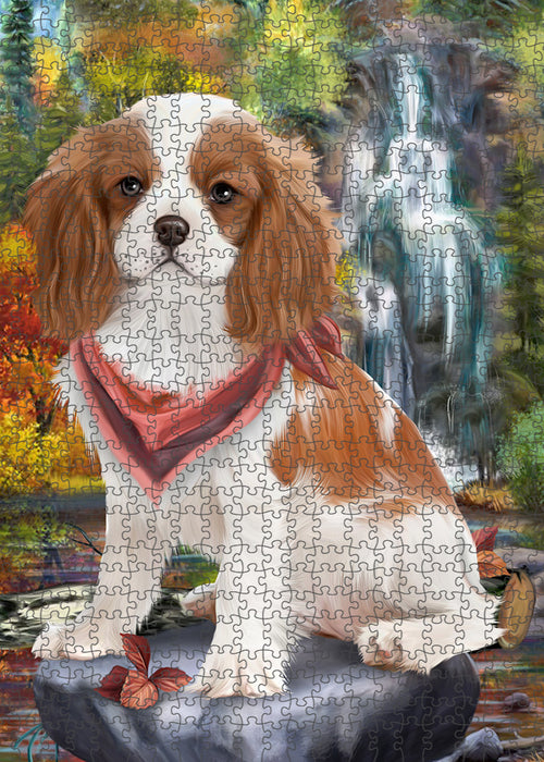Scenic Waterfall Cavalier King Charles Spaniel Dog Puzzle with Photo Tin PUZL52881
