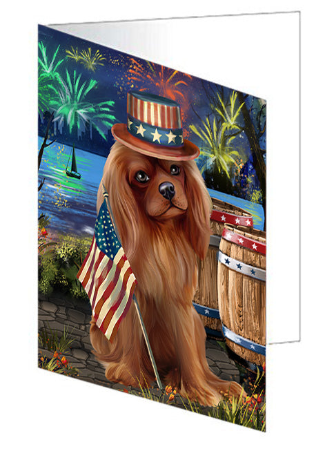 4th of July Independence Day Fireworks Cavalier King Charles Spaniel Dog at the Lake Handmade Artwork Assorted Pets Greeting Cards and Note Cards with Envelopes for All Occasions and Holiday Seasons GCD56891