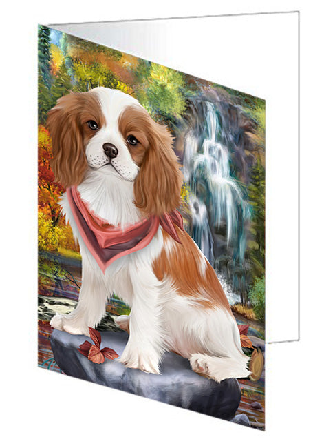 Scenic Waterfall Cavalier King Charles Spaniel Dog Handmade Artwork Assorted Pets Greeting Cards and Note Cards with Envelopes for All Occasions and Holiday Seasons GCD53204